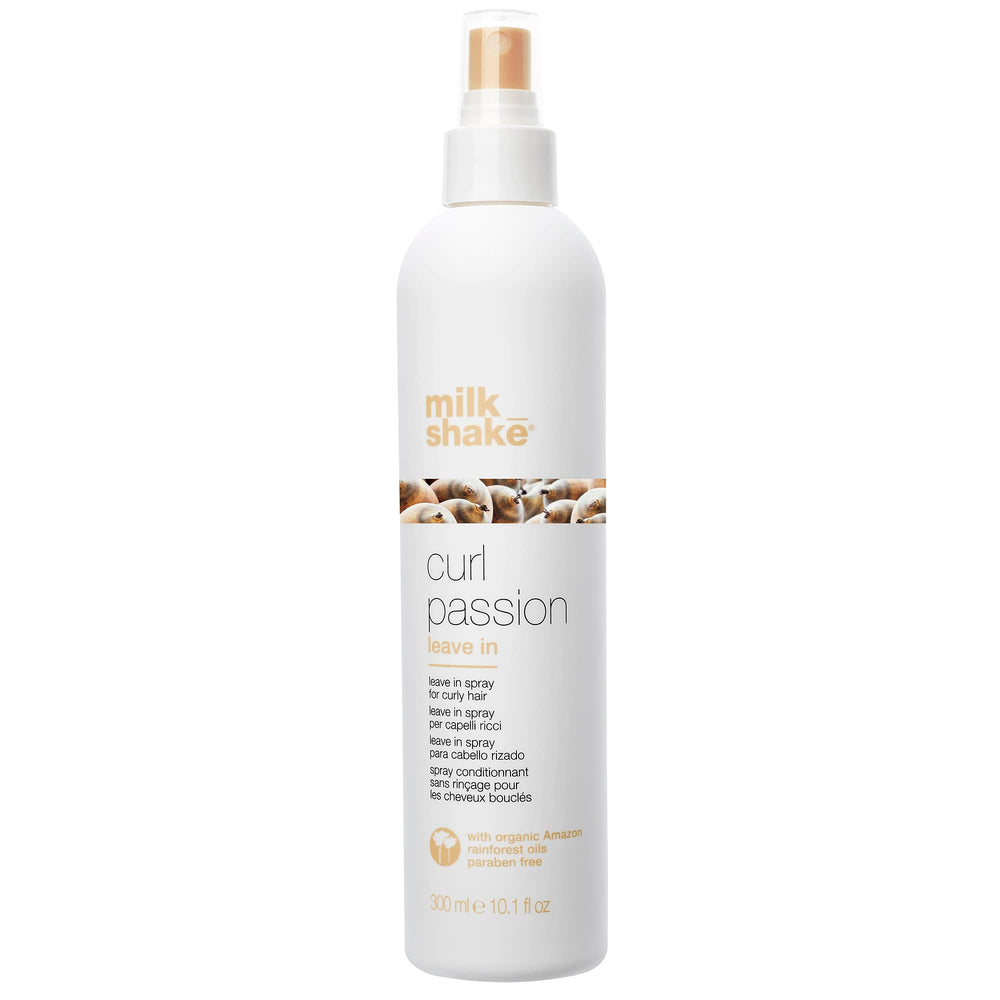 milk-shake Curl Passion leave-in en botella, rizos sueltos y definidos.