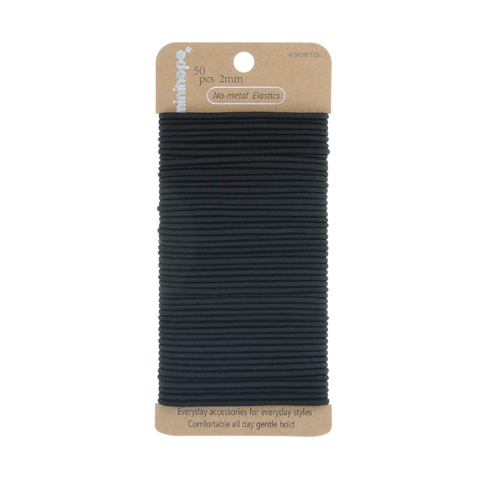 Minihope ligas elásticas sin metal negras 2 mm para cabello largo, sujetan suavemente sin enredos