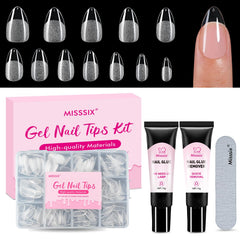 Misssix tips gel almendra corta preetchados para acabado natural.