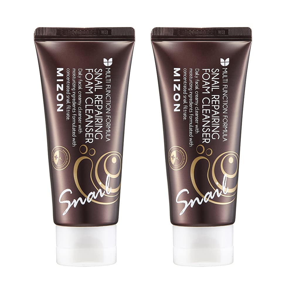 MIZON limpiador espuma reparador con caracol, textura cremosa para poros limpios.