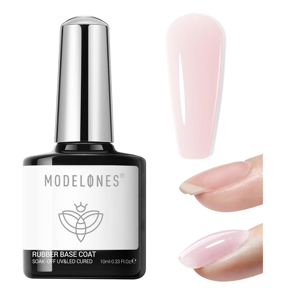Modelones base gel de caucho, botella destacada, fortalece uñas débiles.