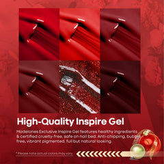 Modelones brillo gel rojo con acabado suave para uñas