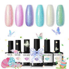 Modelones: conjunto de 6 esmaltes gel pastel para un acabado suave y duradero.