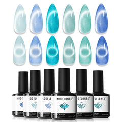 Modelones esmalte gel ojo-gato azul claro con brillo duradero.
