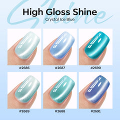 Modelones esmalte gel ojo-gato verde-agua para uñas elegantes.