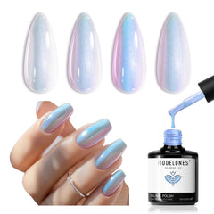 Modelones esmalte gel perla iridiscente, acabado elegante para uñas.