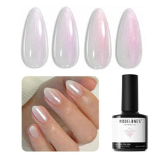 modelones glitter gel nail polish opal base perlada blanca para un acabado elegante
