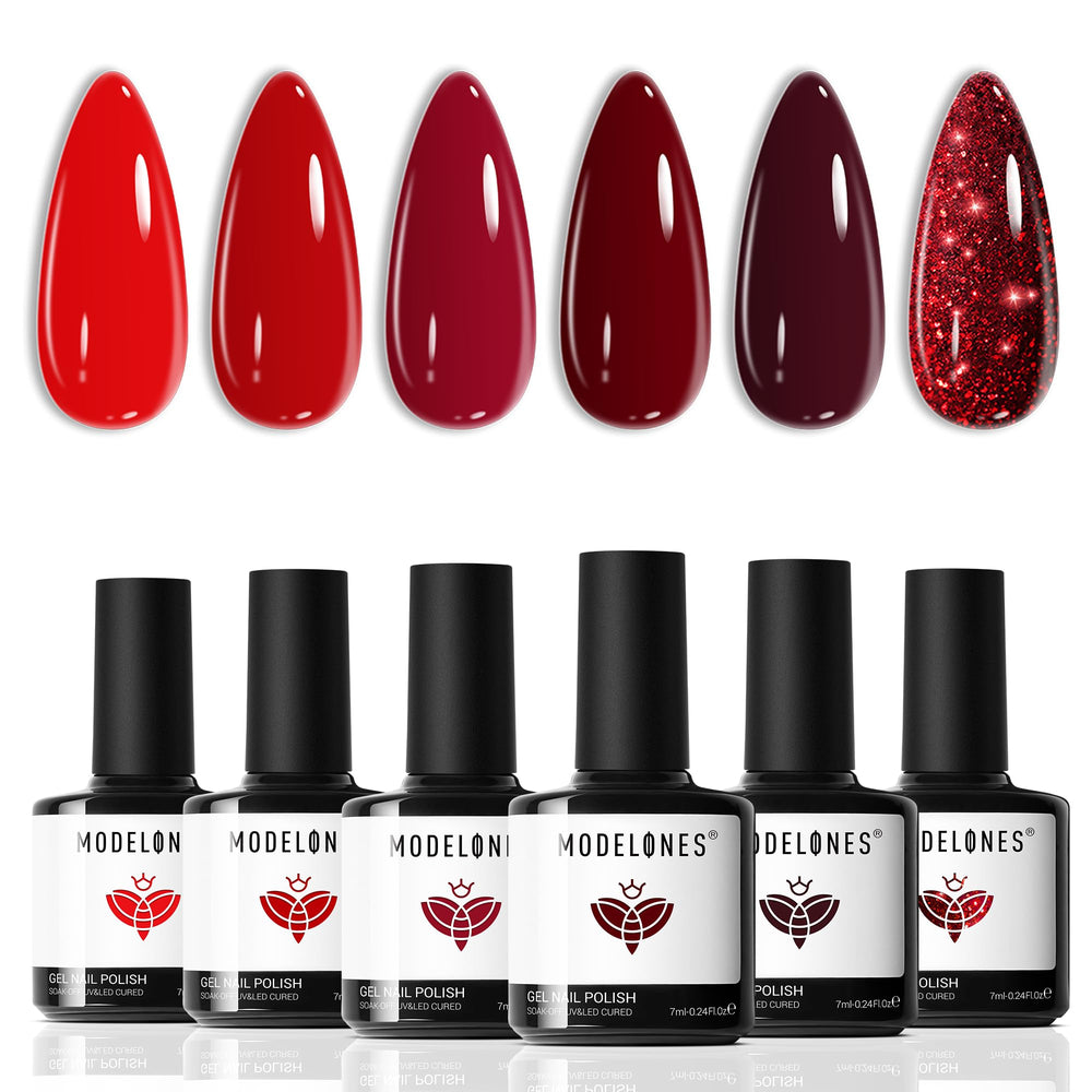 Modelones kit gel uñas 6 colores rojos para uso en casa