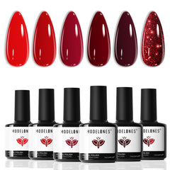 Modelones kit gel uñas 6 colores rojos para uso en casa