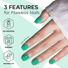 Modelones pegamento uñas verde, fijación duradera para un acabado fiable.