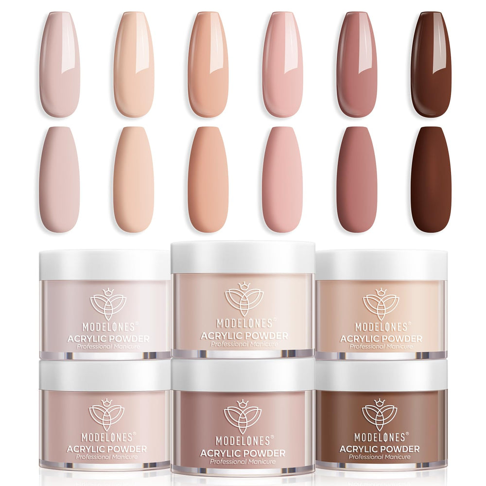 Modelones polvo acrílico 6 colores: conjunto nude para looks de uñas diarios y elegantes.