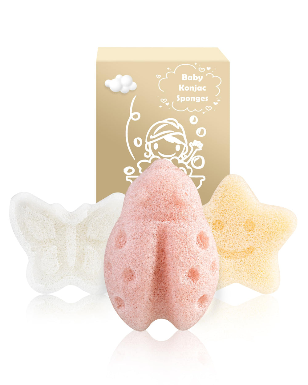 MoHern esponja Konjac para bebé, forma mariposa blanca, suave y segura para piel sensible.