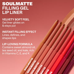 MORPHE Soulmatte Gel Lip Liner textura gel que desliza sin esfuerzo.