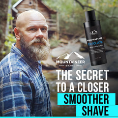 Mountaineer Brand textura sedosa exfoliante para cabeza calva, sensación suave.