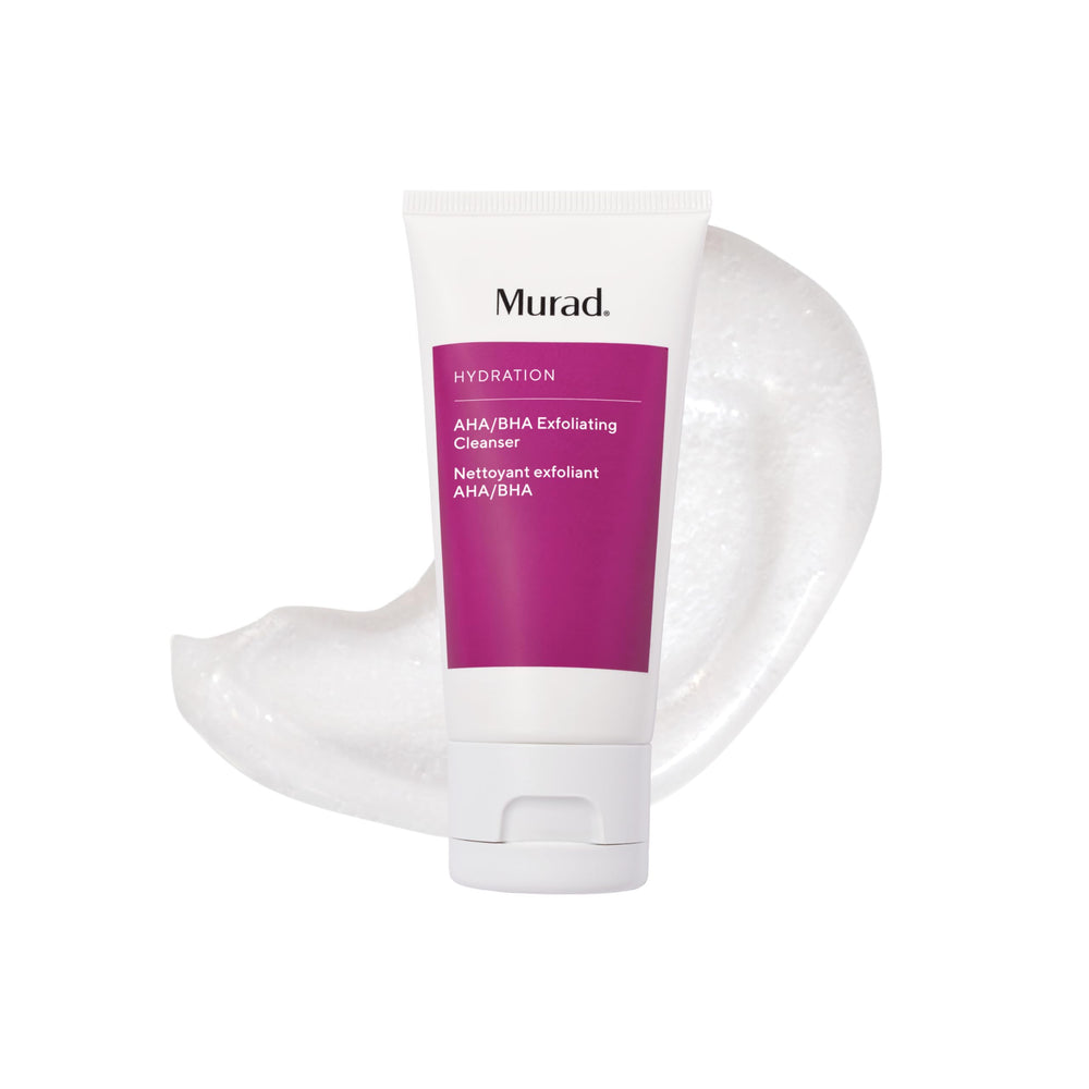 Murad limpiador exfoliante: botella visible, exfoliación suave para piel más limpia.