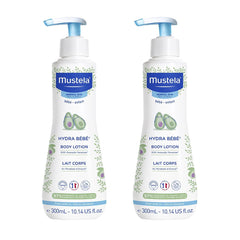 Mustela Hydra Bébé loción corporal diaria con absorción rápida para piel suave.