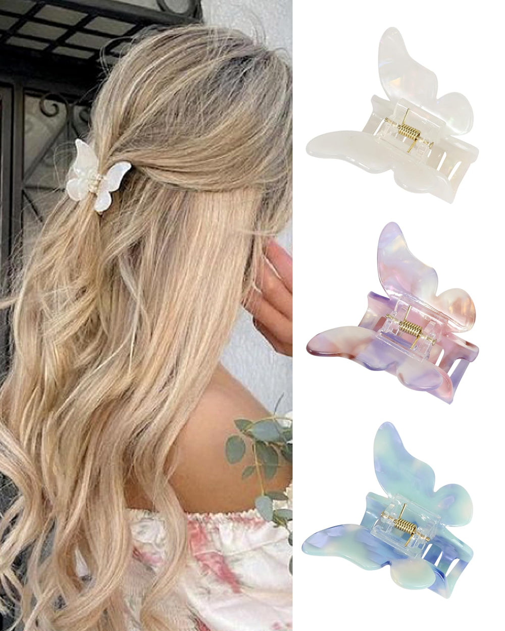 NAISIER clip pelo mariposa tortuga azul: sujeción estable para peinados diarios.