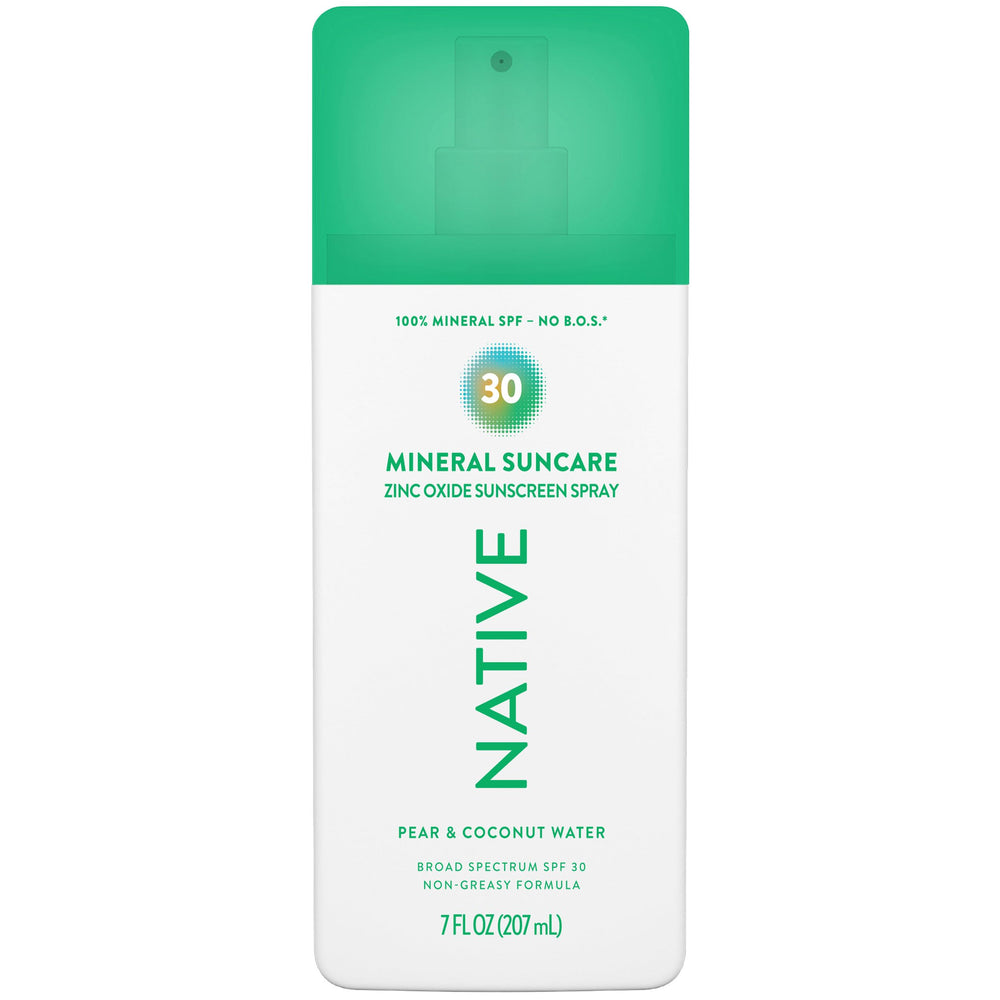 Protector solar mineral Native con bomba de aplicación para uso cómodo diario.