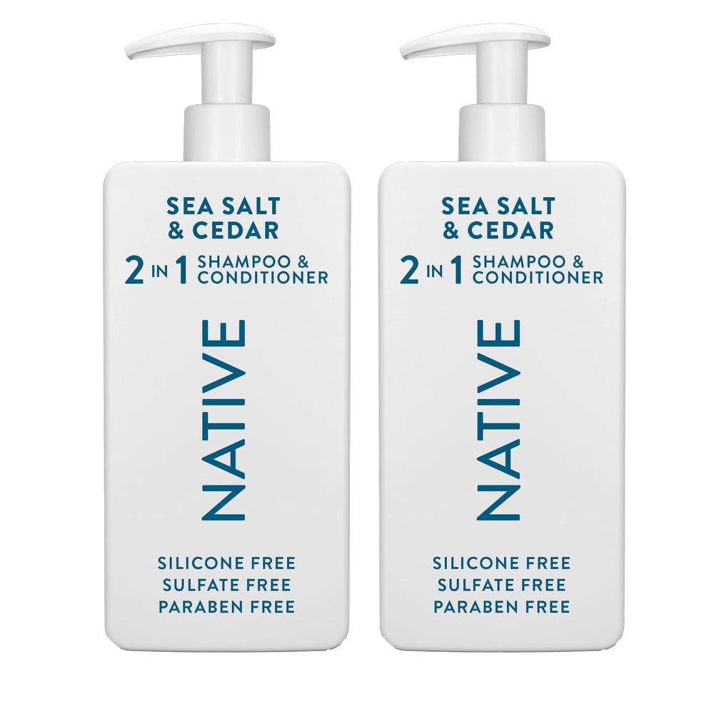 Native Sea Salt & Cedar, botella dos en uno para cabello grueso y limpio.