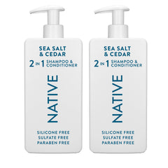Native Sea Salt & Cedar, botella dos en uno para cabello grueso y limpio.