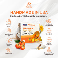 Jabón Persimmon de Natrulo exfoliación suave para higiene diaria.