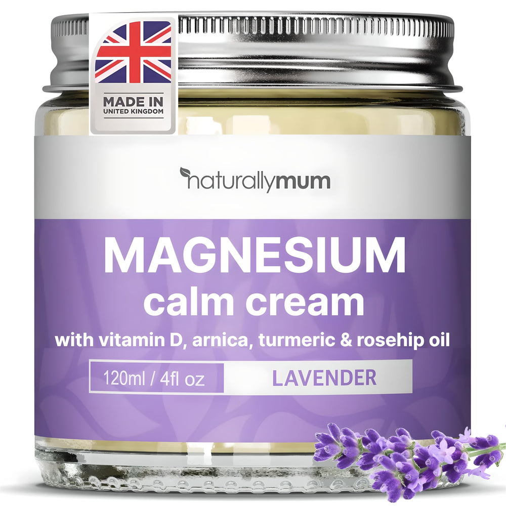 NaturallyMum crema magnesio d3 lavanda en botella, aroma suave para bienestar