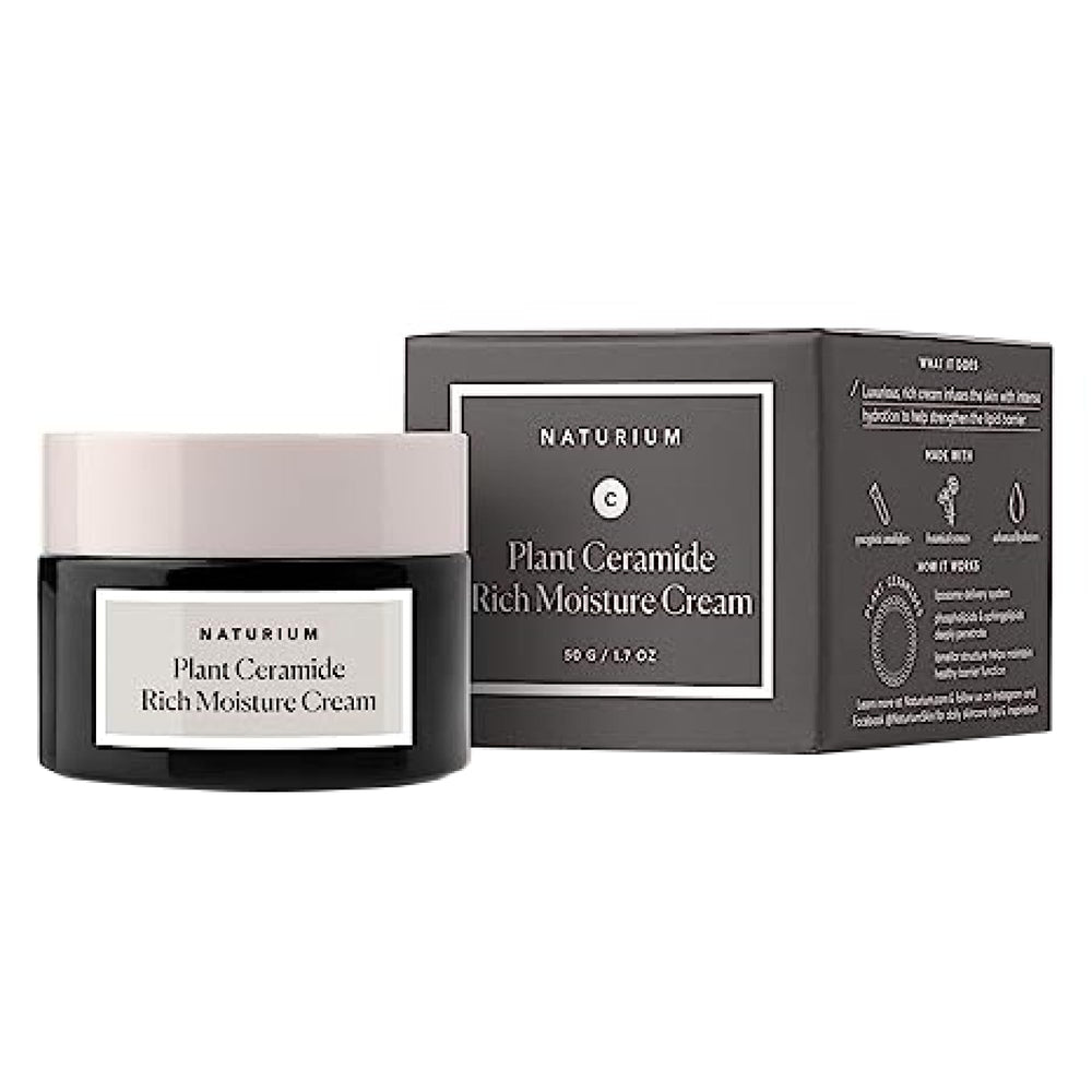 Naturium crema ceramidas vegetal en bote, hidratación profunda para piel seca.