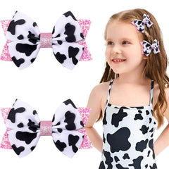 Lazo NCMAMA con estampado vaca rosa y clip cocodilo de dos piezas para peinados duraderos.
