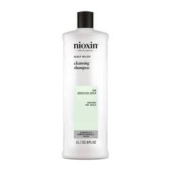 NIOXIN Alivio cuero cabelludo, botella de champú, sensación suave para uso diario.