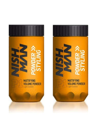 Polvo de Nishman para peinado con acabado mate y fijación natural para el día.