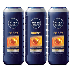 NIVEA MEN Boost, botella cítrica para despertar energía matutina.