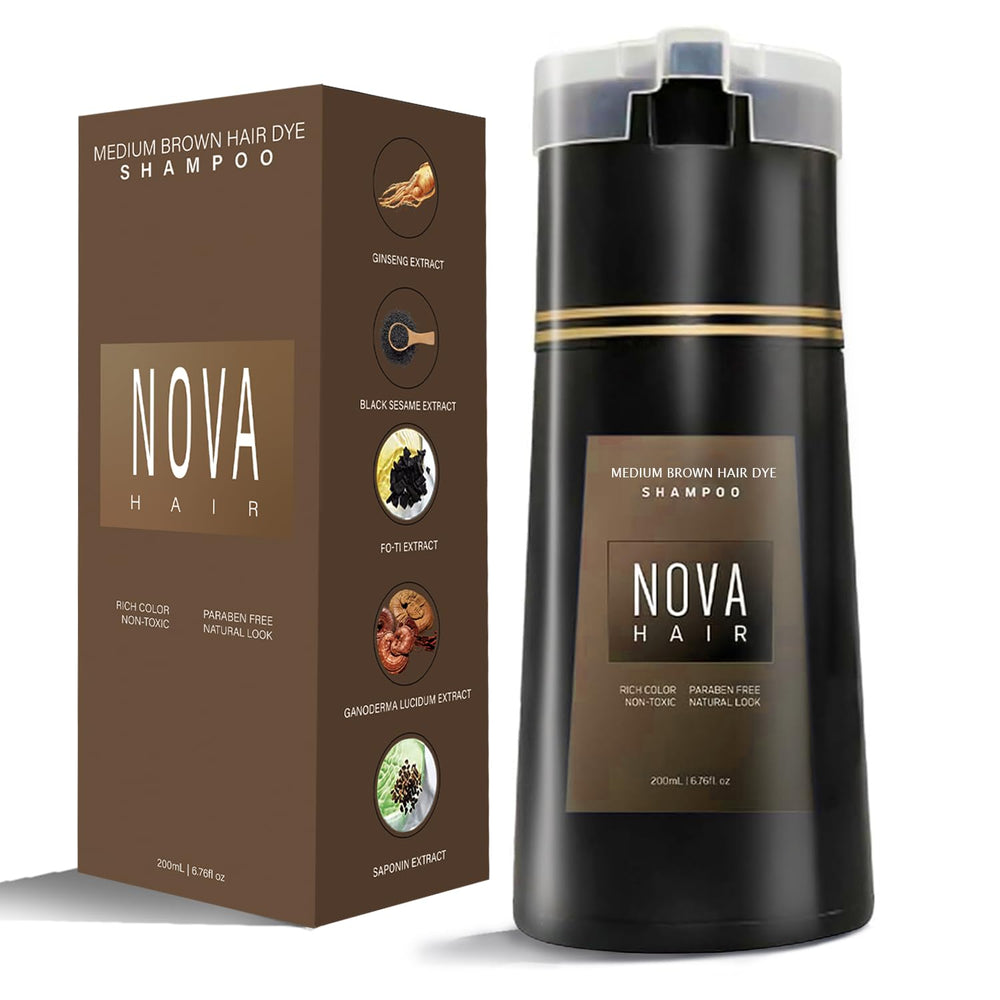 Nova Hair Dye Shampoo cubre canas de forma suave para un look renovado.