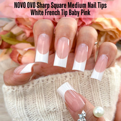NOVO OVO Uñas press on base rosa bebe frances, look suave.