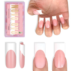 NOVO OVO Uñas press on frances blanco mediano cuadrado, acabado pulido.