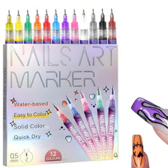 NRAEC set de 12 plumas para arte de uñas con punta 0,5 mm para líneas precisas.