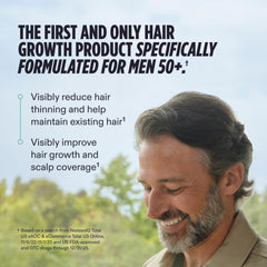 Nutrafol Men 50+ capsules shown for daily intake and thinning hair support.