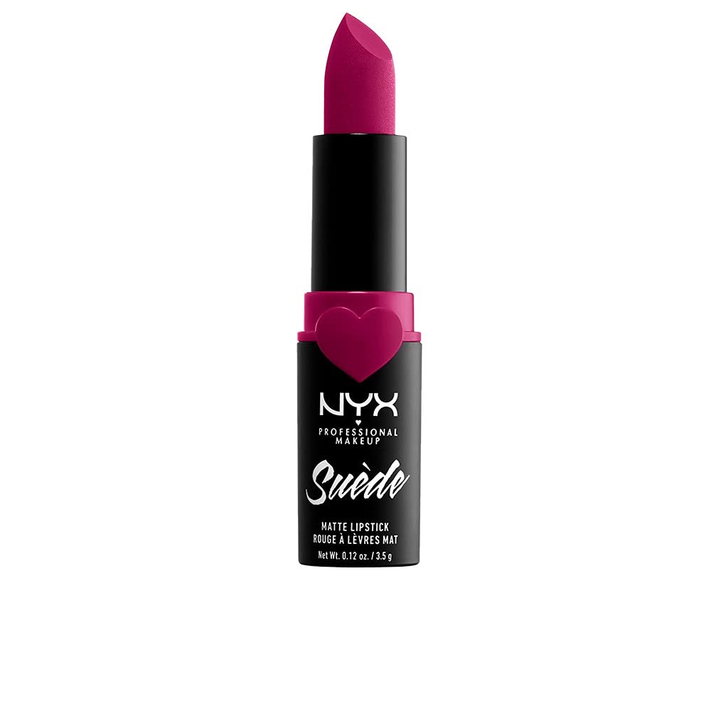 Labial NYX mate aterciopelado tono fucsia dulce para realzar labios.