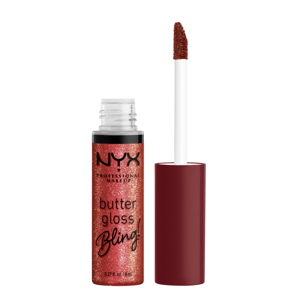 NYX Butter Gloss Bling en tubo, textura cremosa y brillo intenso.