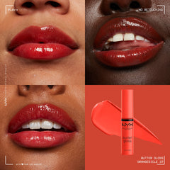 NYX Professional Makeup Butter Gloss, no pegajoso, mantiene hidratación sin sensación pegajosa.