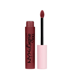 NYX Lip Lingerie XXL Matte Strip & Tease en marrón plum, acabado sedoso y duradero.