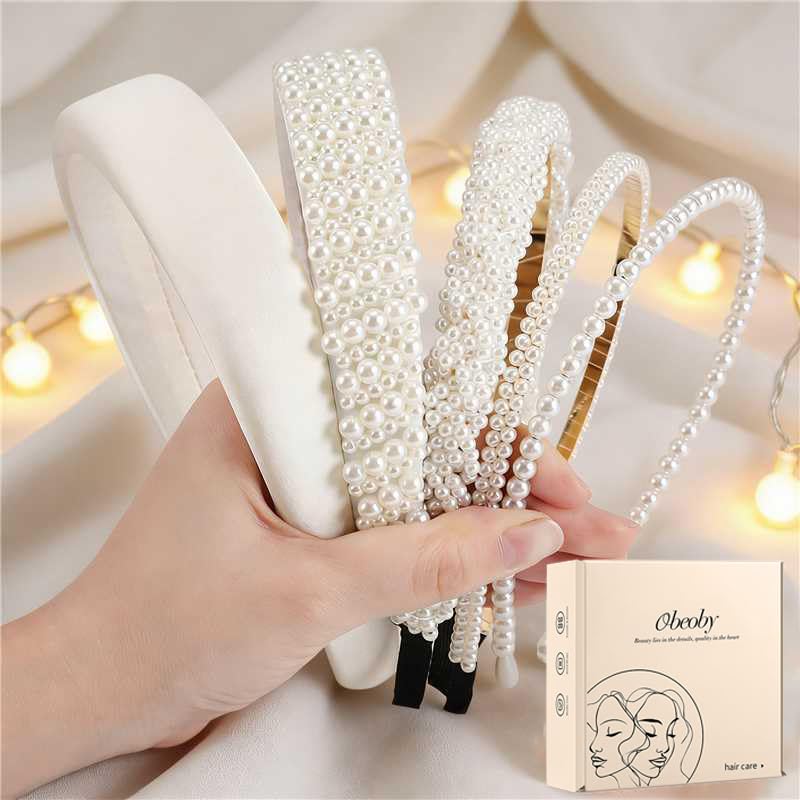 obeoby diadema-perlas-simple para bodas, brillo suave y cómodo uso