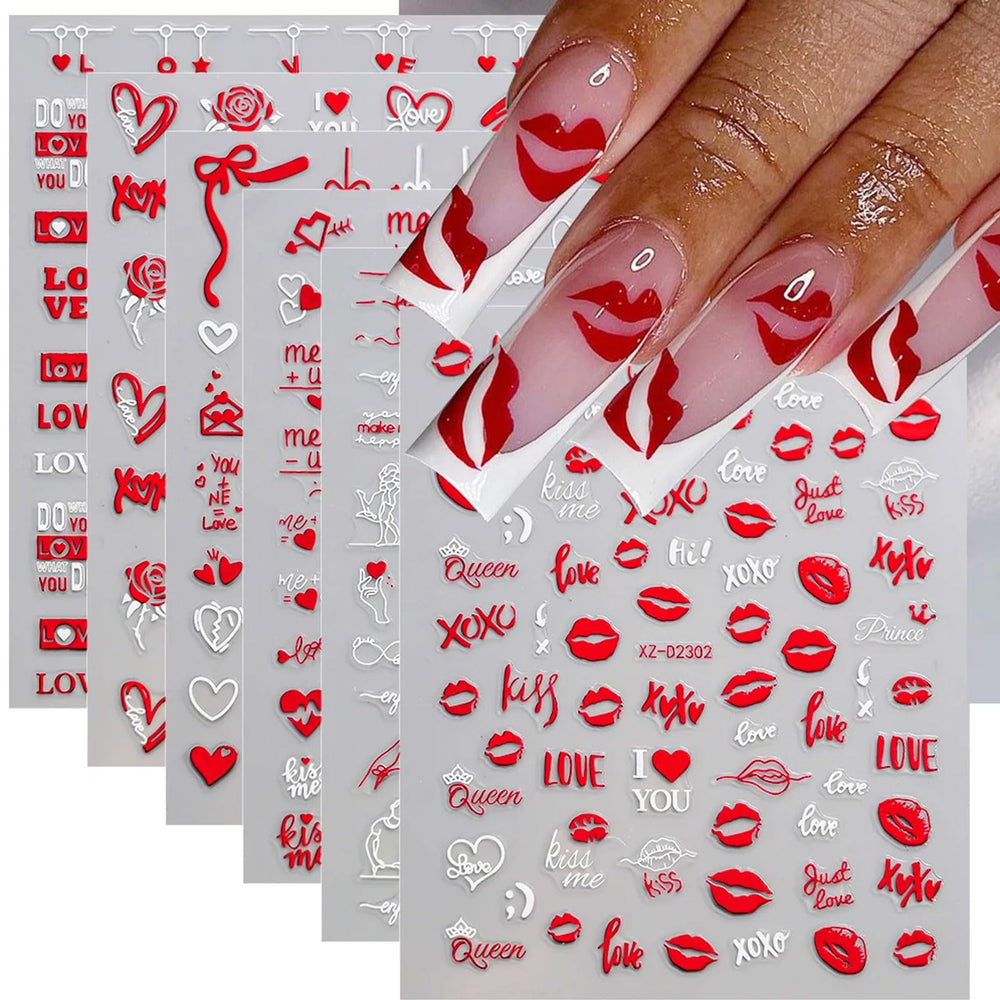 OIUUBBII corazones 3D rojos para uñas, ideal para decoraciones románticas en San Valentín.
