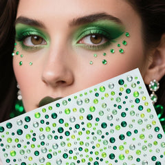 Joyas faciales OIUUBBII verdes para la cara, brillo cristalino y duradero.