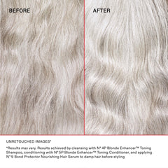 Olaplex 4P champú violeta, resultado radiante y tono equilibrado en rubios.
