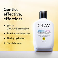 Olay Complete sin fragancia, apto para piel sensible.