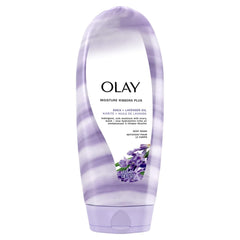 Olay jabon cuerpo, botella con espuma cremosa de lavanda para piel suave.