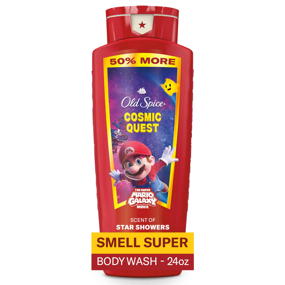 Old Spice Cosmic Quest frente de botella, diseño estelar para la ducha diaria.