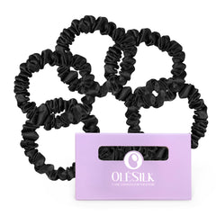 Scrunchies OLESILK de seda Morera negro, paquete de 5 sin daño al cabello