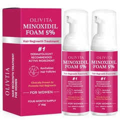 OLIVITA Minoxidil 5% espuma, frasco compacto para crecimiento capilar.