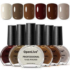 OpenLive Esmalte de uñas, set de 6 colores, tono moka para acabado elegante.